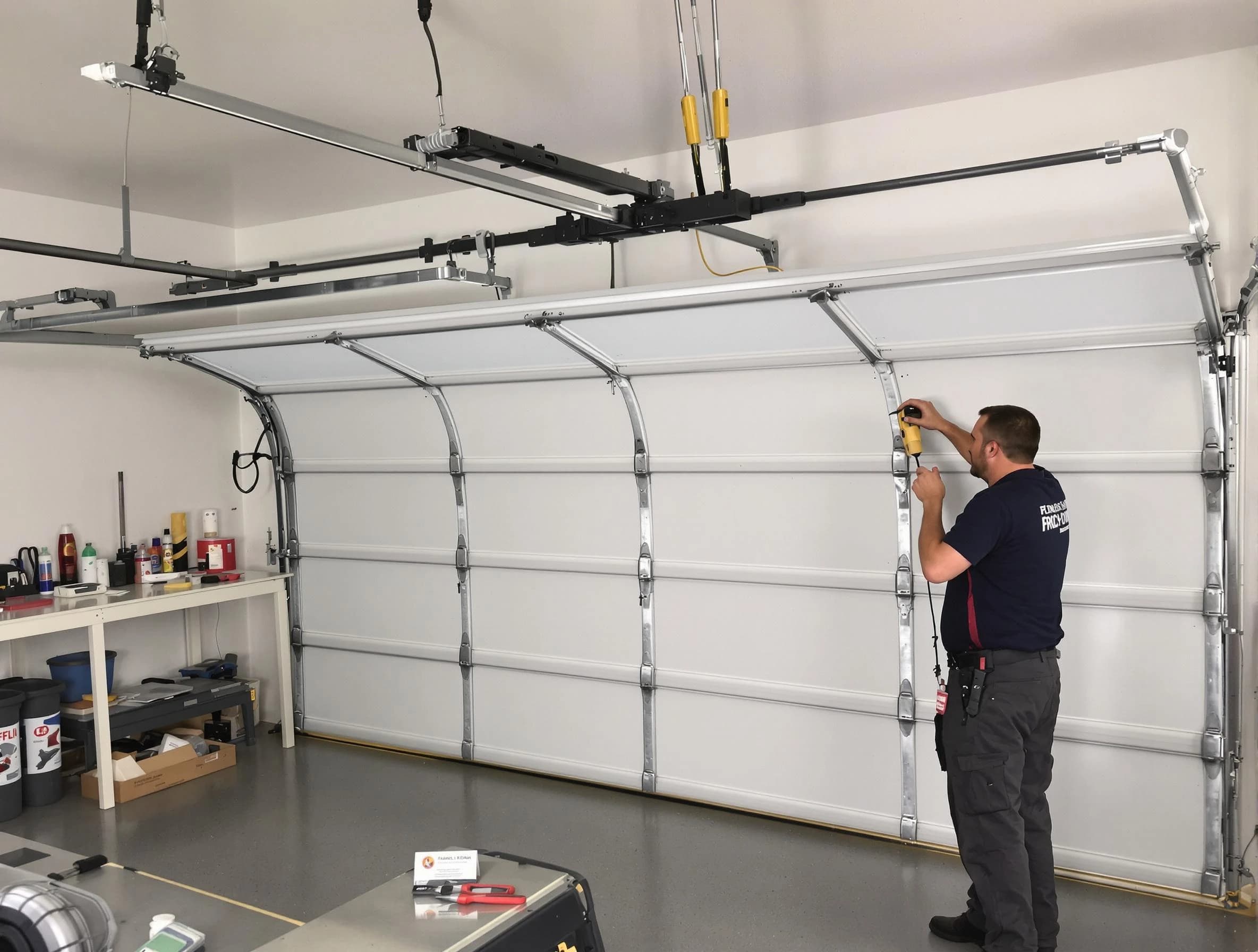 Syracuse Garage Door Repair certified technician performing overhead door system repair in Syracuse