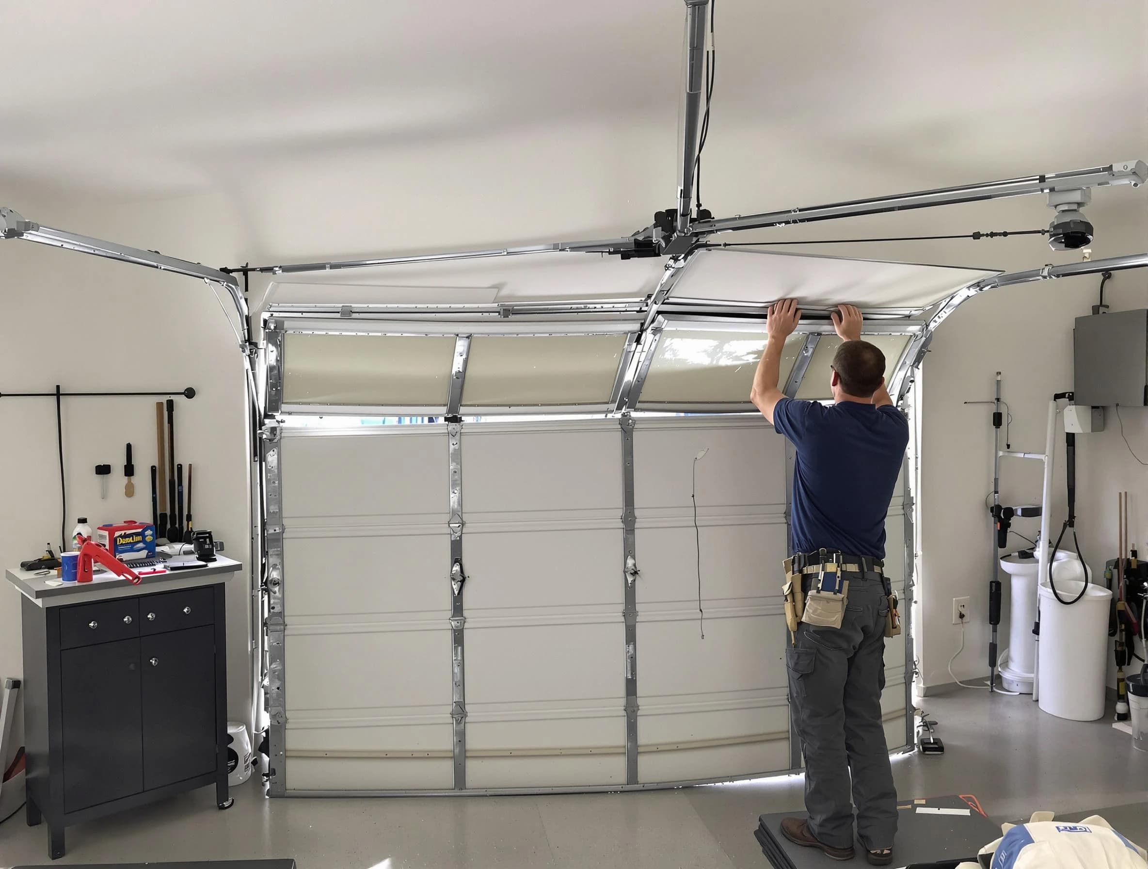 Syracuse Garage Door Repair specialist performing precise section replacement on Syracuse garage door