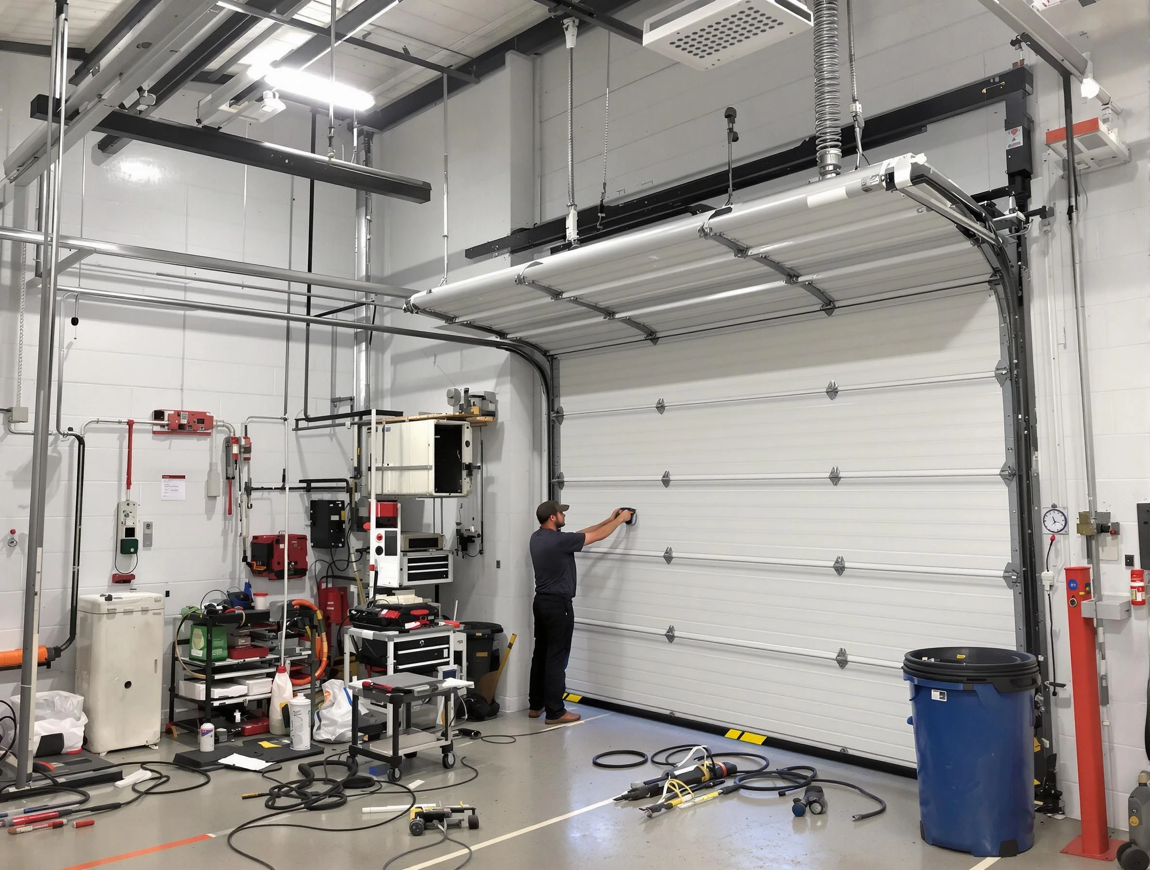 Syracuse Garage Door Repair certified technician performing commercial door repair at a Syracuse business facility