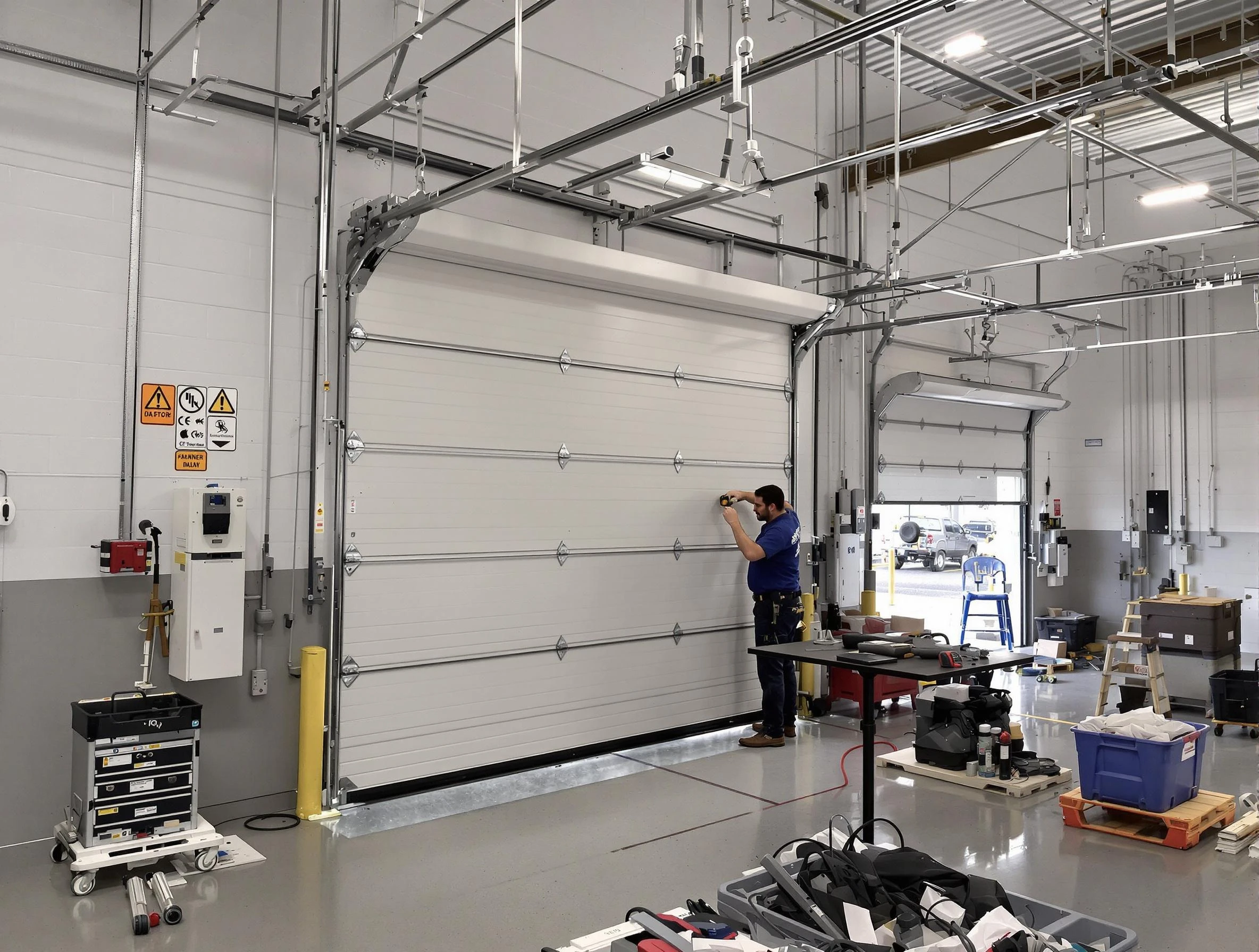 Commercial garage door repair being performed by Syracuse Garage Door Repair expert in Syracuse