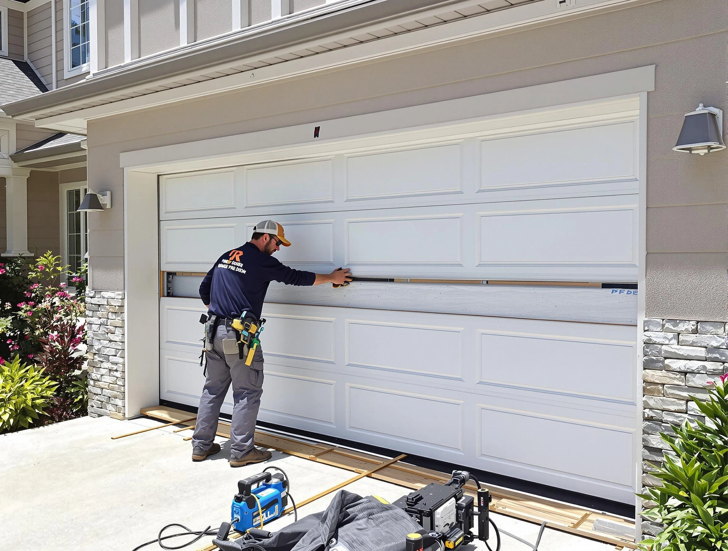Syracuse Garage Door Repair team performing complete garage door replacement at Syracuse residence