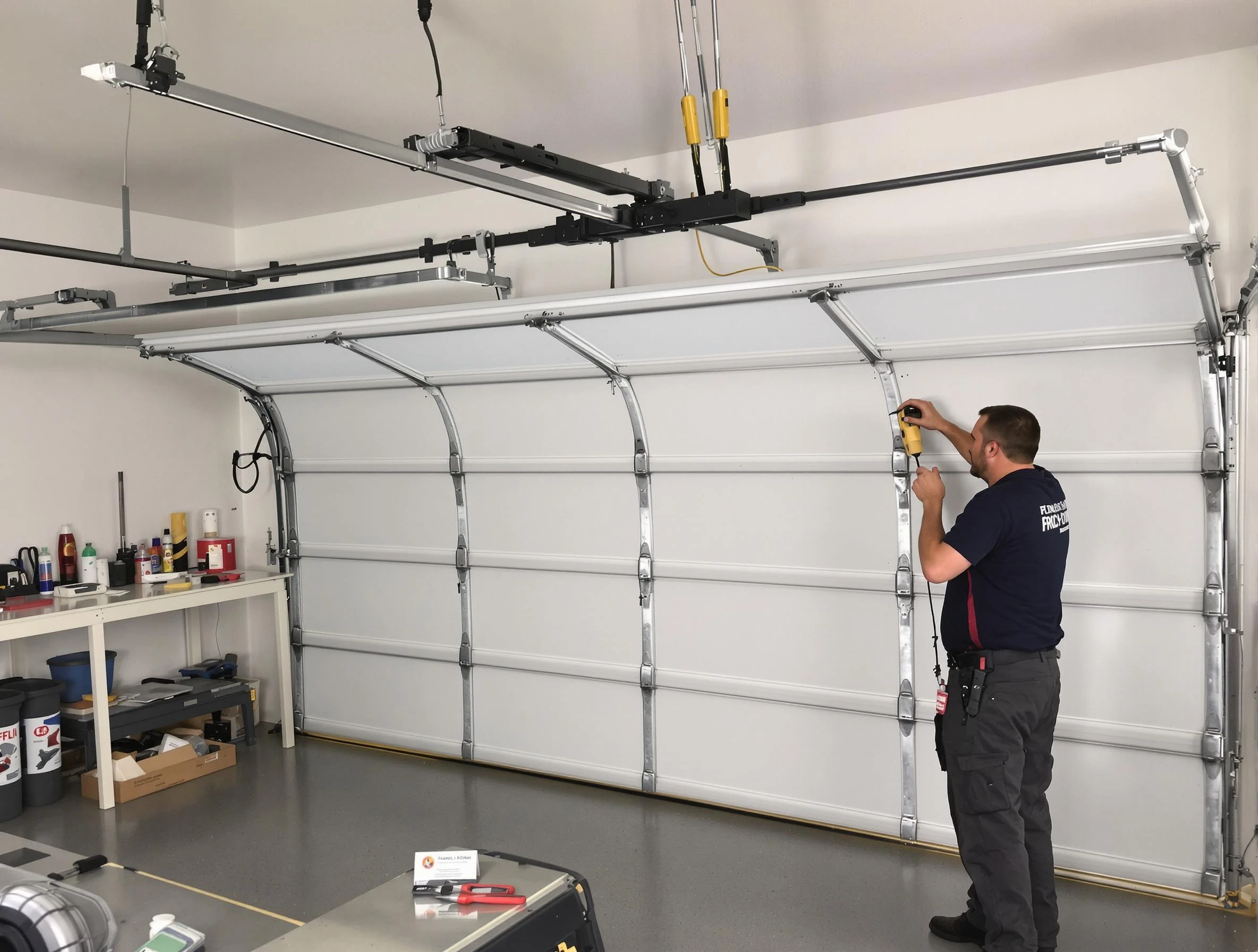 Syracuse Garage Door Repair certified technician performing overhead door system repair in Syracuse