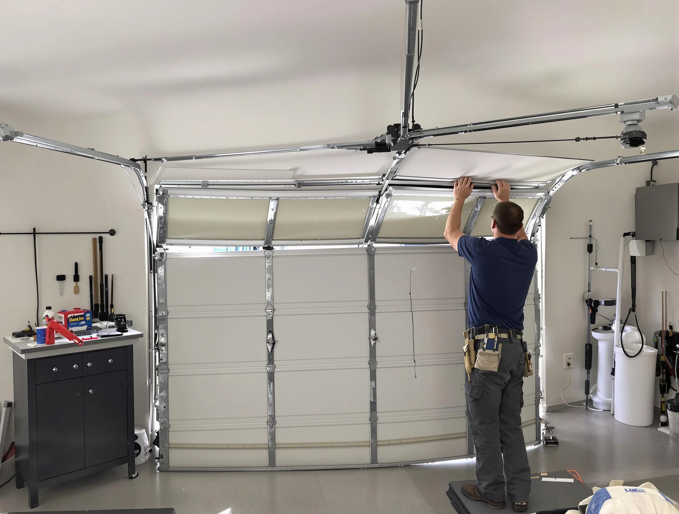 Syracuse Garage Door Repair specialist performing precise section replacement on Syracuse garage door